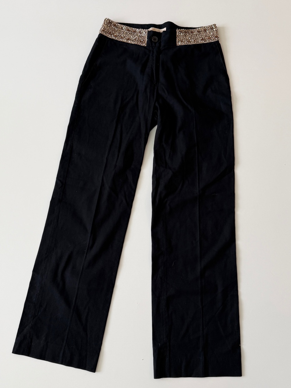 Roberto Cavalli Class Black Dress Pants with Embroidered Silk Sequin Waistband